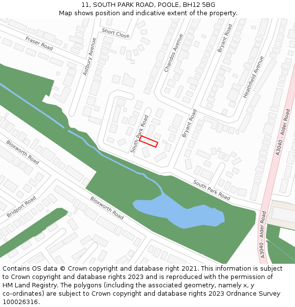 11, SOUTH PARK ROAD, POOLE, BH12 5BG: Location map and indicative extent of plot