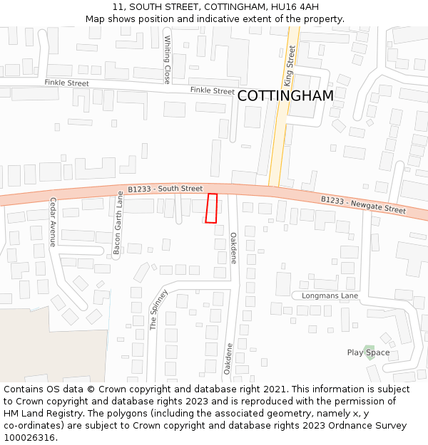 11, SOUTH STREET, COTTINGHAM, HU16 4AH: Location map and indicative extent of plot