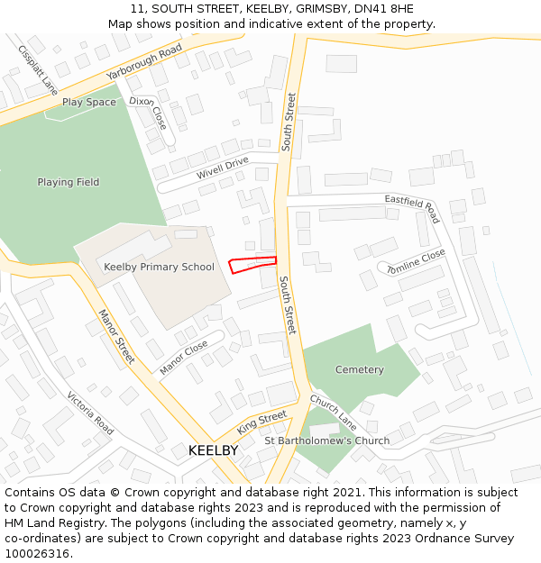 11, SOUTH STREET, KEELBY, GRIMSBY, DN41 8HE: Location map and indicative extent of plot