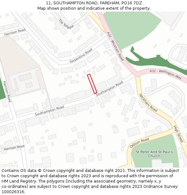 11, SOUTHAMPTON ROAD, FAREHAM, PO16 7DZ: Location map and indicative extent of plot