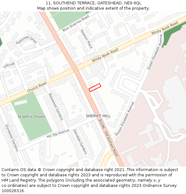 11, SOUTHEND TERRACE, GATESHEAD, NE9 6QL: Location map and indicative extent of plot