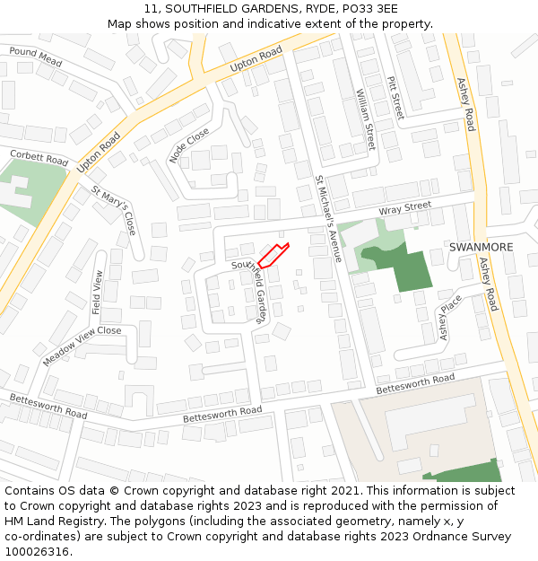 11, SOUTHFIELD GARDENS, RYDE, PO33 3EE: Location map and indicative extent of plot