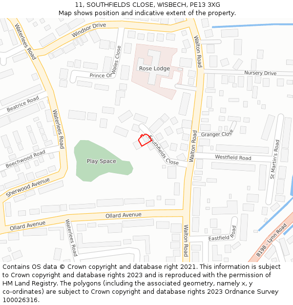 11, SOUTHFIELDS CLOSE, WISBECH, PE13 3XG: Location map and indicative extent of plot