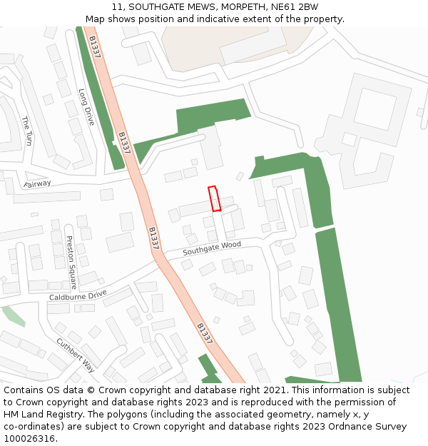 11, SOUTHGATE MEWS, MORPETH, NE61 2BW: Location map and indicative extent of plot