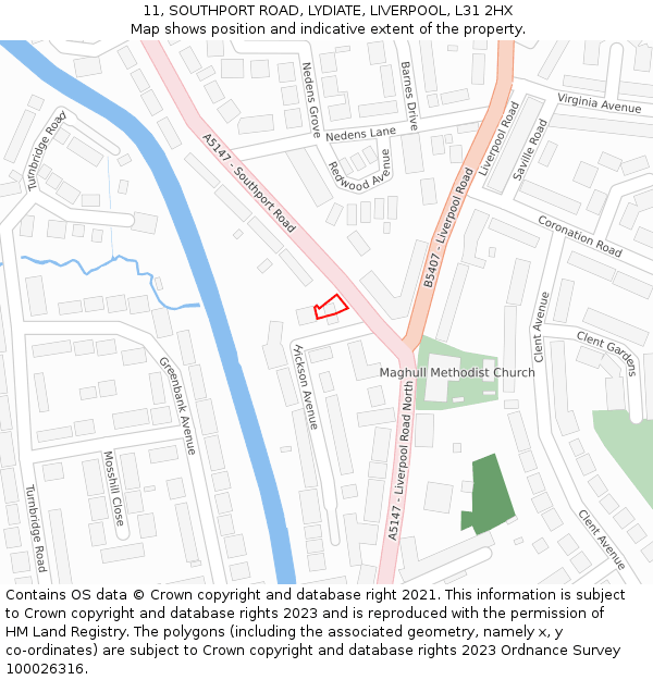 11, SOUTHPORT ROAD, LYDIATE, LIVERPOOL, L31 2HX: Location map and indicative extent of plot