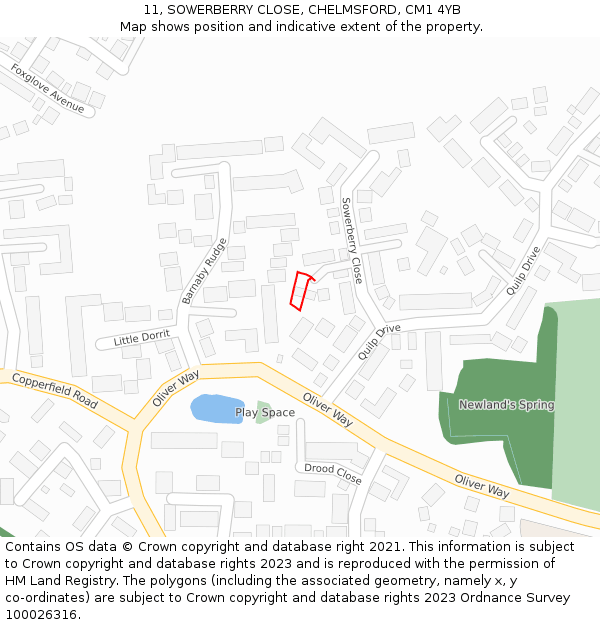 11, SOWERBERRY CLOSE, CHELMSFORD, CM1 4YB: Location map and indicative extent of plot