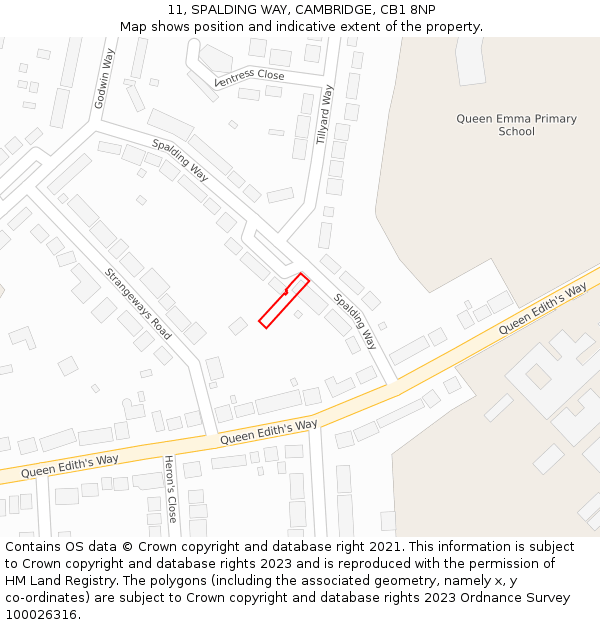 11, SPALDING WAY, CAMBRIDGE, CB1 8NP: Location map and indicative extent of plot