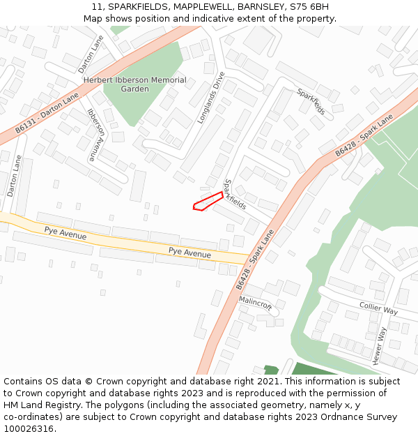 11, SPARKFIELDS, MAPPLEWELL, BARNSLEY, S75 6BH: Location map and indicative extent of plot