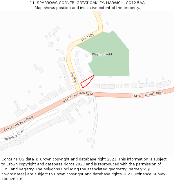 11, SPARROWS CORNER, GREAT OAKLEY, HARWICH, CO12 5AA: Location map and indicative extent of plot