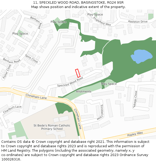 11, SPECKLED WOOD ROAD, BASINGSTOKE, RG24 9SR: Location map and indicative extent of plot