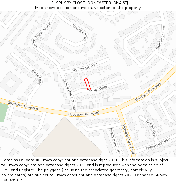 11, SPILSBY CLOSE, DONCASTER, DN4 6TJ: Location map and indicative extent of plot