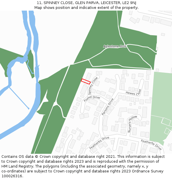 11, SPINNEY CLOSE, GLEN PARVA, LEICESTER, LE2 9NJ: Location map and indicative extent of plot