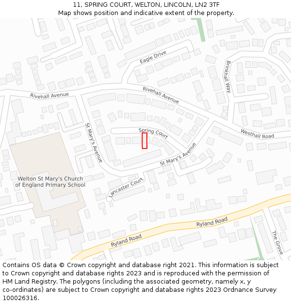 11, SPRING COURT, WELTON, LINCOLN, LN2 3TF: Location map and indicative extent of plot