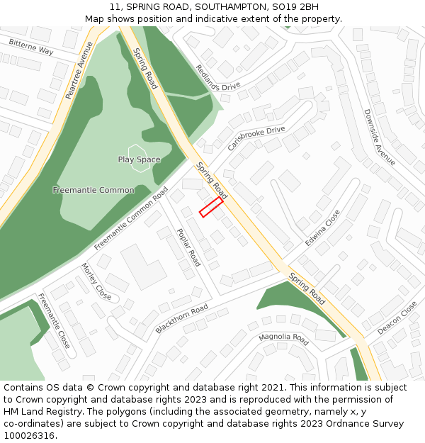 11, SPRING ROAD, SOUTHAMPTON, SO19 2BH: Location map and indicative extent of plot