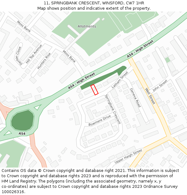 11, SPRINGBANK CRESCENT, WINSFORD, CW7 1HR: Location map and indicative extent of plot