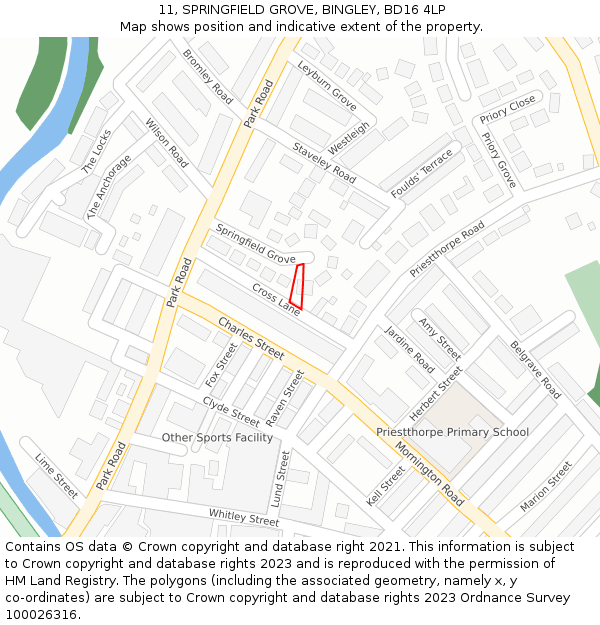 11, SPRINGFIELD GROVE, BINGLEY, BD16 4LP: Location map and indicative extent of plot