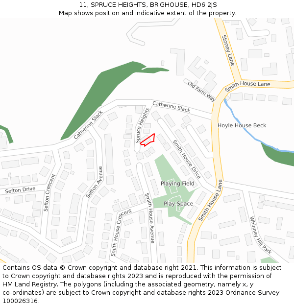 11, SPRUCE HEIGHTS, BRIGHOUSE, HD6 2JS: Location map and indicative extent of plot