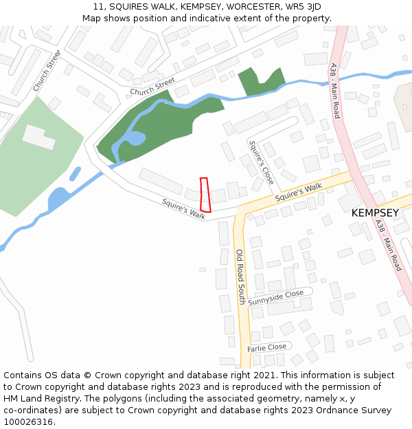 11, SQUIRES WALK, KEMPSEY, WORCESTER, WR5 3JD: Location map and indicative extent of plot