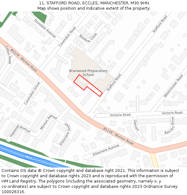 11, STAFFORD ROAD, ECCLES, MANCHESTER, M30 9HN: Location map and indicative extent of plot