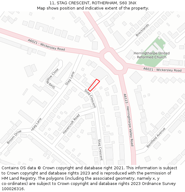 11, STAG CRESCENT, ROTHERHAM, S60 3NX: Location map and indicative extent of plot