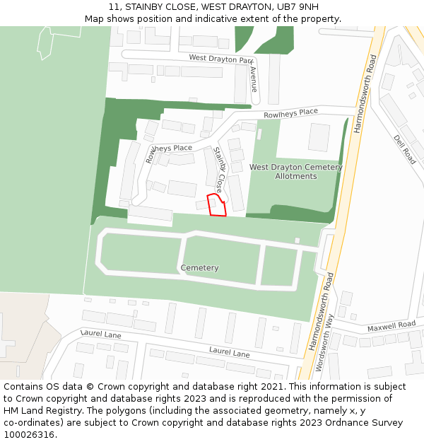 11, STAINBY CLOSE, WEST DRAYTON, UB7 9NH: Location map and indicative extent of plot