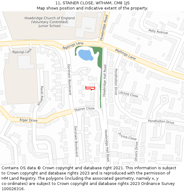 11, STAINER CLOSE, WITHAM, CM8 1JS: Location map and indicative extent of plot
