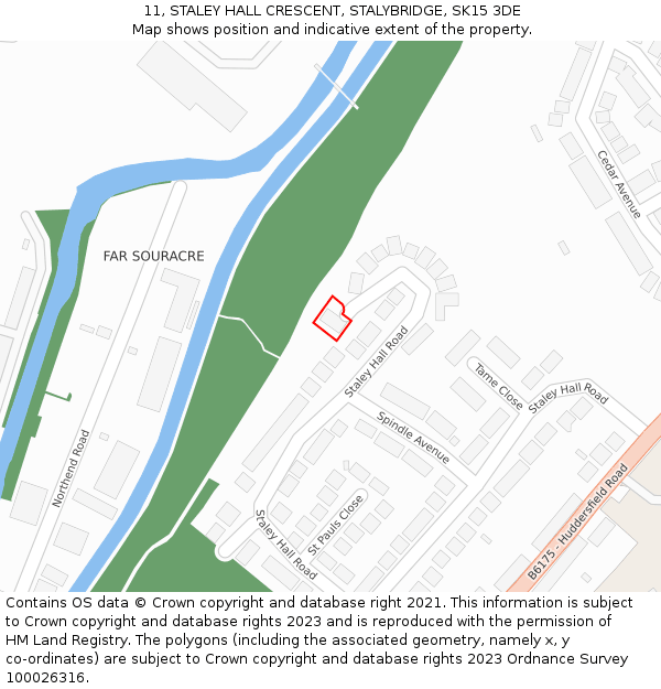 11, STALEY HALL CRESCENT, STALYBRIDGE, SK15 3DE: Location map and indicative extent of plot