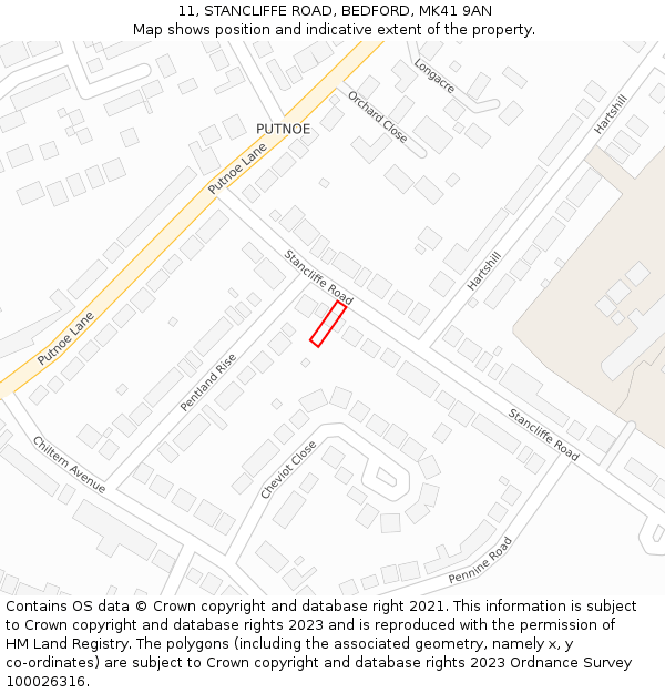 11, STANCLIFFE ROAD, BEDFORD, MK41 9AN: Location map and indicative extent of plot