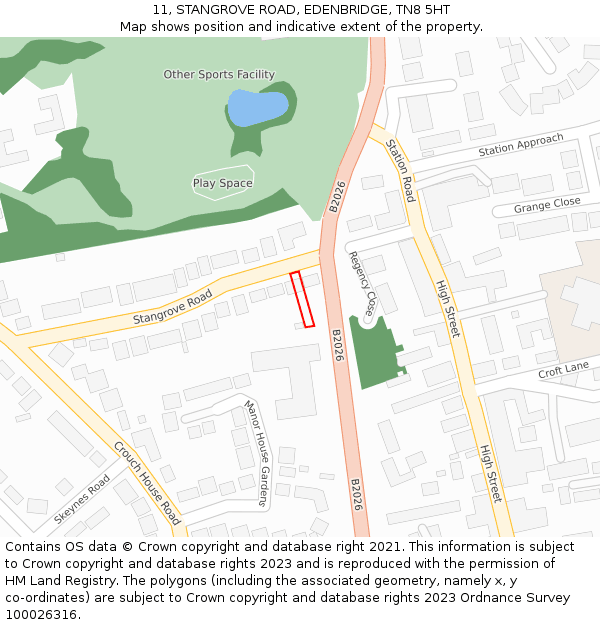 11, STANGROVE ROAD, EDENBRIDGE, TN8 5HT: Location map and indicative extent of plot