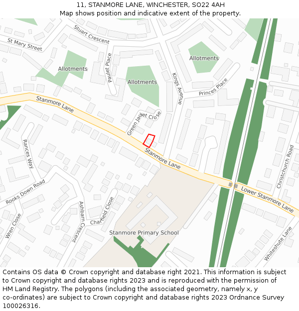 11, STANMORE LANE, WINCHESTER, SO22 4AH: Location map and indicative extent of plot