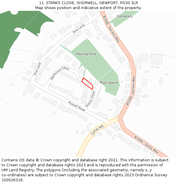 11, STARKS CLOSE, SHORWELL, NEWPORT, PO30 3LR: Location map and indicative extent of plot