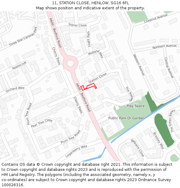 11, STATION CLOSE, HENLOW, SG16 6FL: Location map and indicative extent of plot