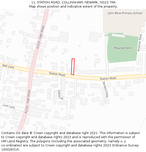 11, STATION ROAD, COLLINGHAM, NEWARK, NG23 7RA: Location map and indicative extent of plot