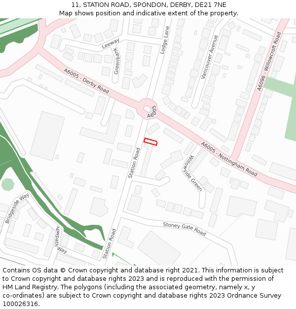 11, STATION ROAD, SPONDON, DERBY, DE21 7NE: Location map and indicative extent of plot