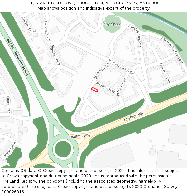 11, STAVERTON GROVE, BROUGHTON, MILTON KEYNES, MK10 9QG: Location map and indicative extent of plot