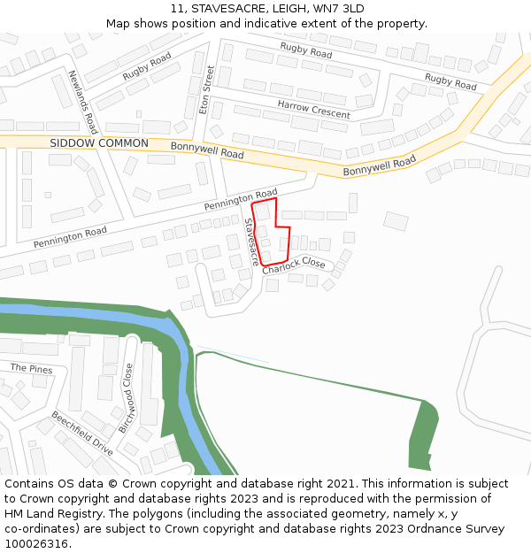 11, STAVESACRE, LEIGH, WN7 3LD: Location map and indicative extent of plot