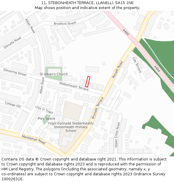 11, STEBONHEATH TERRACE, LLANELLI, SA15 1NE: Location map and indicative extent of plot