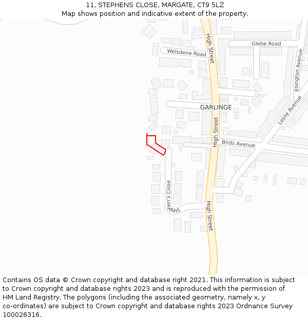 11, STEPHENS CLOSE, MARGATE, CT9 5LZ: Location map and indicative extent of plot