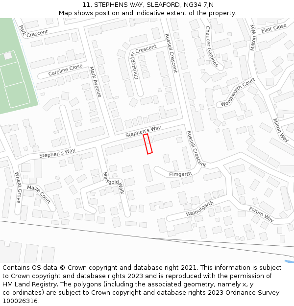 11, STEPHENS WAY, SLEAFORD, NG34 7JN: Location map and indicative extent of plot