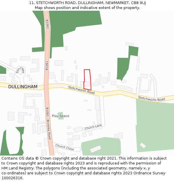 11, STETCHWORTH ROAD, DULLINGHAM, NEWMARKET, CB8 9UJ: Location map and indicative extent of plot