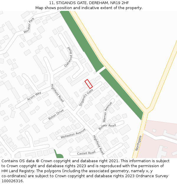 11, STIGANDS GATE, DEREHAM, NR19 2HF: Location map and indicative extent of plot