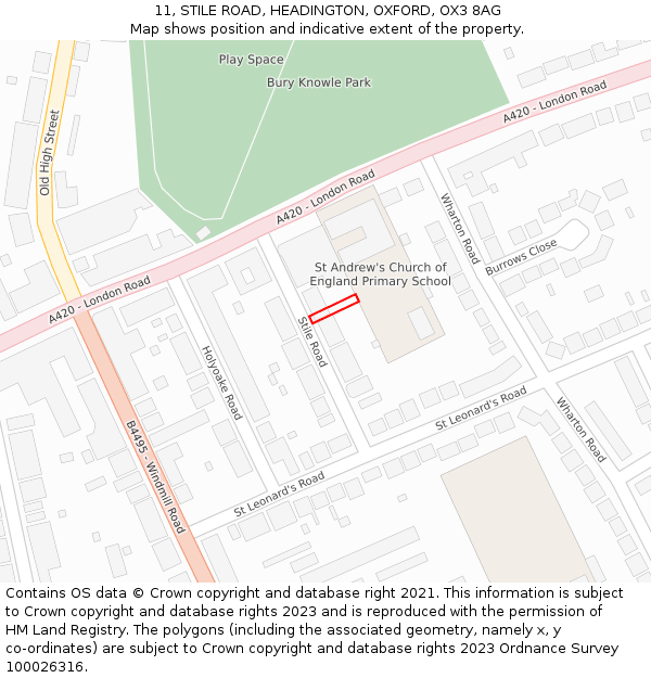 11, STILE ROAD, HEADINGTON, OXFORD, OX3 8AG: Location map and indicative extent of plot