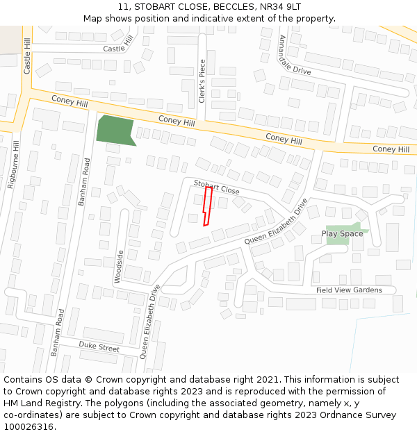 11, STOBART CLOSE, BECCLES, NR34 9LT: Location map and indicative extent of plot