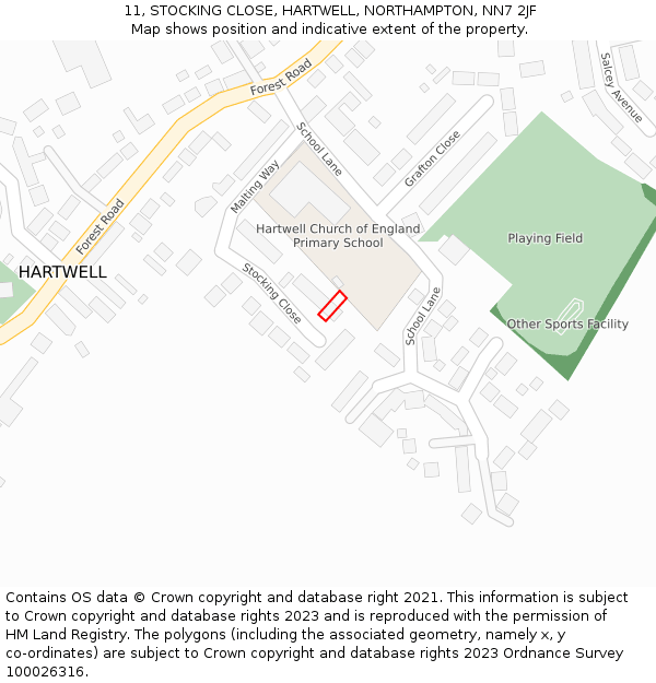11, STOCKING CLOSE, HARTWELL, NORTHAMPTON, NN7 2JF: Location map and indicative extent of plot