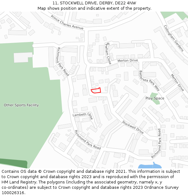 11, STOCKWELL DRIVE, DERBY, DE22 4NW: Location map and indicative extent of plot