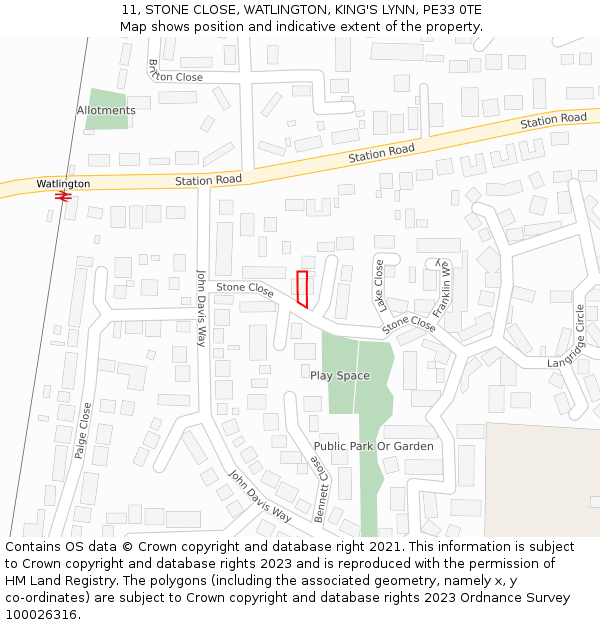 11, STONE CLOSE, WATLINGTON, KING'S LYNN, PE33 0TE: Location map and indicative extent of plot