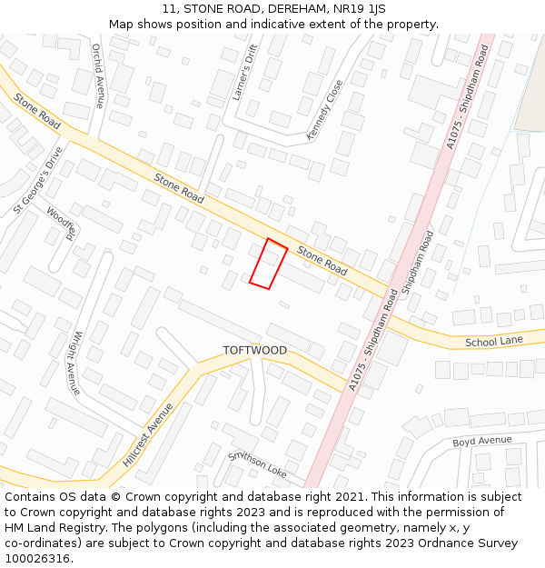 11, STONE ROAD, DEREHAM, NR19 1JS: Location map and indicative extent of plot
