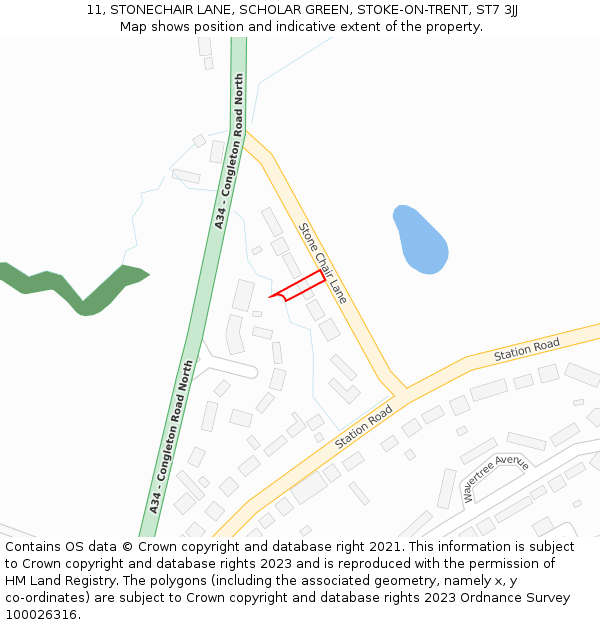 11, STONECHAIR LANE, SCHOLAR GREEN, STOKE-ON-TRENT, ST7 3JJ: Location map and indicative extent of plot