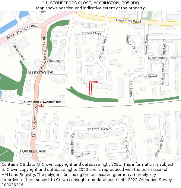 11, STONECROSS CLOSE, ACCRINGTON, BB5 0DQ: Location map and indicative extent of plot