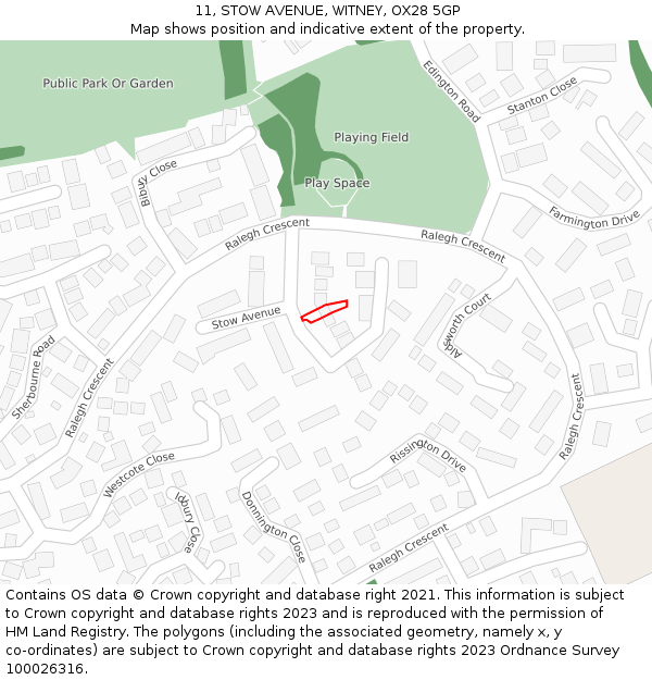 11, STOW AVENUE, WITNEY, OX28 5GP: Location map and indicative extent of plot